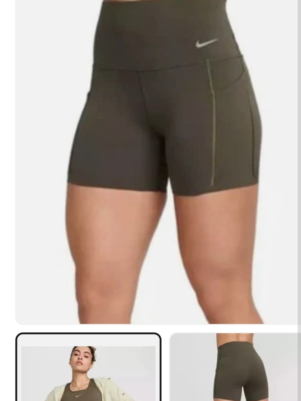 Nike Olive Green High-Rise Bike Shorts with Side Pocket